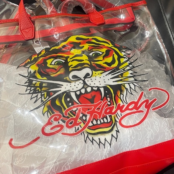 Ed Hardy Transparent Tote with Tiger and Red Accents Large - Picture 3 of 9